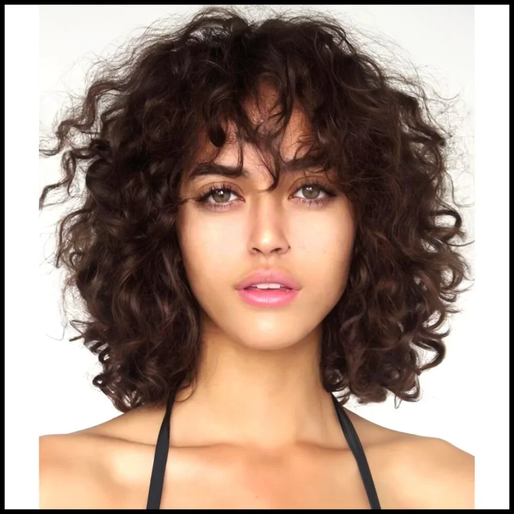 Curly Bob Wig with Bangs Shoulder Length Synthetic Heat Resistant Daily Party - Picture 1 of 7